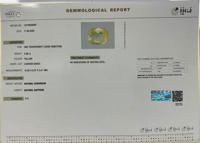 YELLOW SAPPHIRE 5.56 Ct.