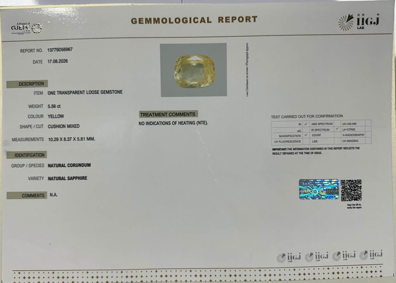 YELLOW SAPPHIRE 5.56 Ct.