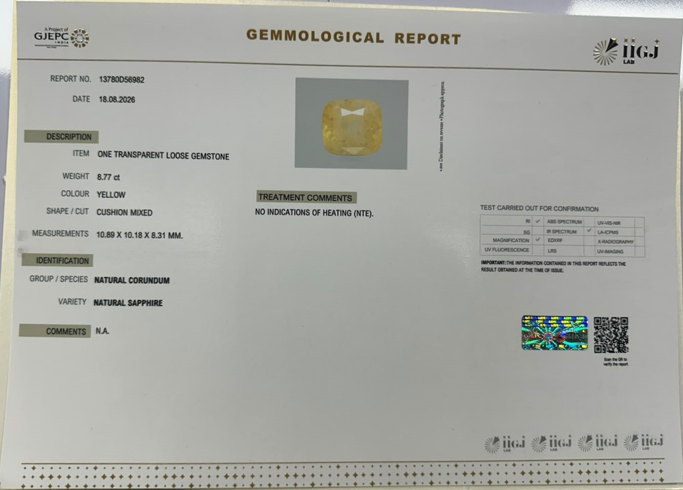 YELLOW SAPPHIRE 8.77 Ct.