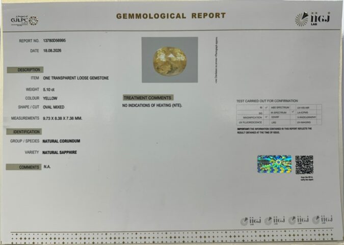 YELLOW SAPPHIRE 5.1 Ct.