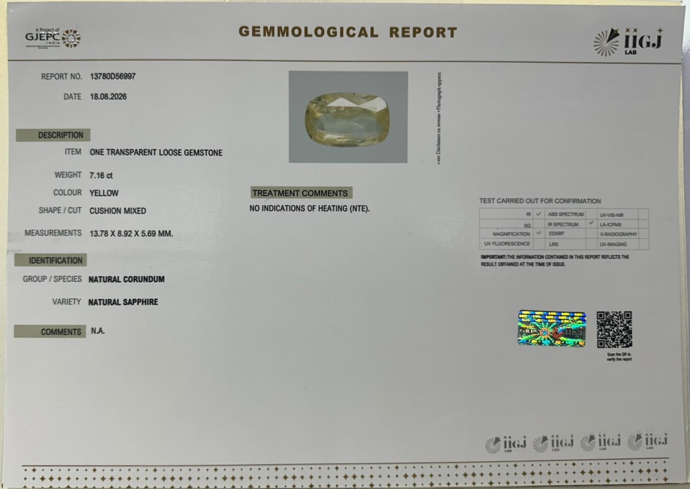 YELLOW SAPPHIRE 7.16 Ct. YELLOW SAPPHIRE 7.16 Ct.