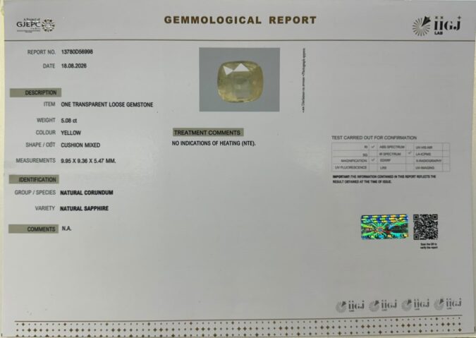 YELLOW SAPPHIRE 5.08 Ct.