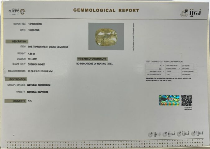 YELLOW SAPPHIRE 4.88 Ct. YELLOW SAPPHIRE 4.88 Ct.