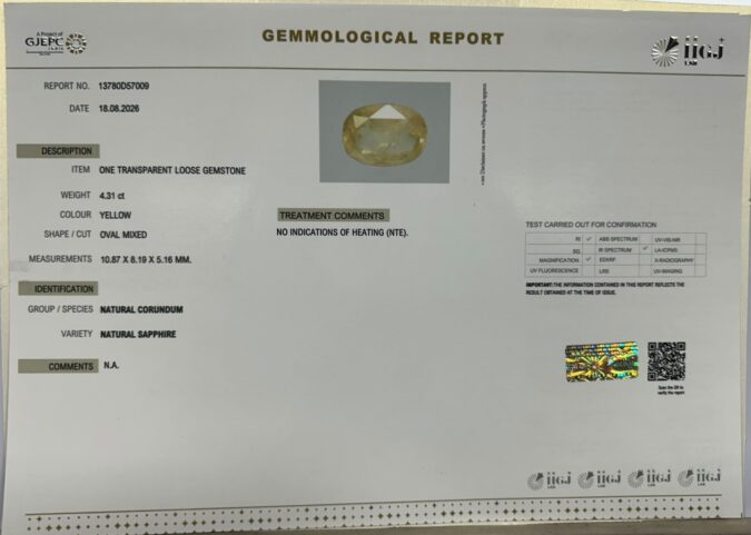 YELLOW SAPPHIRE 4.31 Ct.