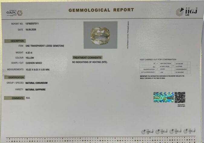 YELLOW SAPPHIRE 4.32 Ct.