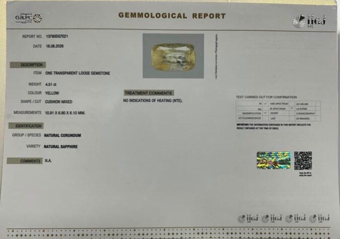 YELLOW SAPPHIRE 4.51 Ct.