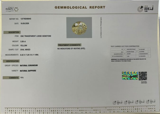 YELLOW SAPPHIRE 3.36 Ct. YELLOW SAPPHIRE 3.36 Ct.