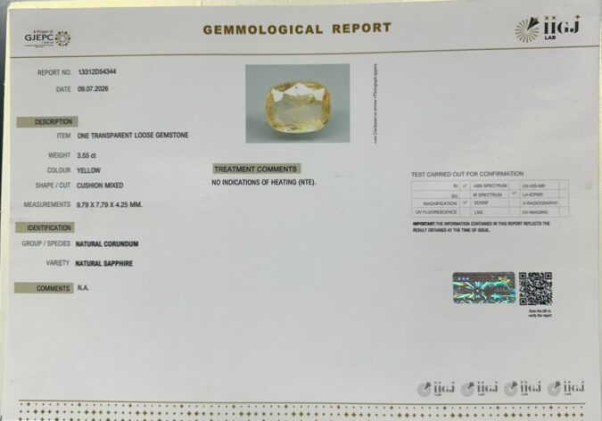 YELLOW SAPPHIRE 3.55 Ct. YELLOW SAPPHIRE 3.55 Ct.