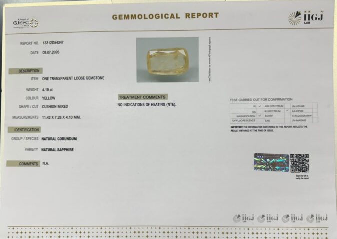 YELLOW SAPPHIRE 4.19 Ct.