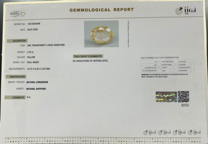 YELLOW SAPPHIRE 2.76 Ct.