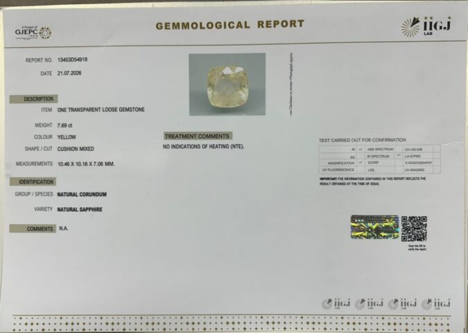YELLOW SAPPHIRE 7.69 Ct.