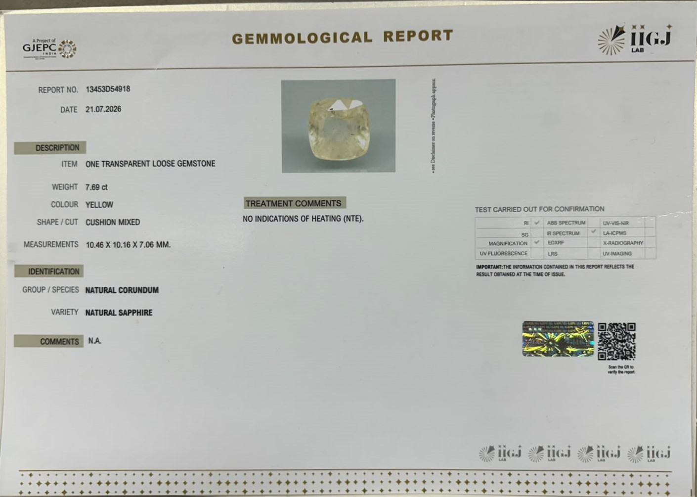 YELLOW SAPPHIRE 7.69 Ct.