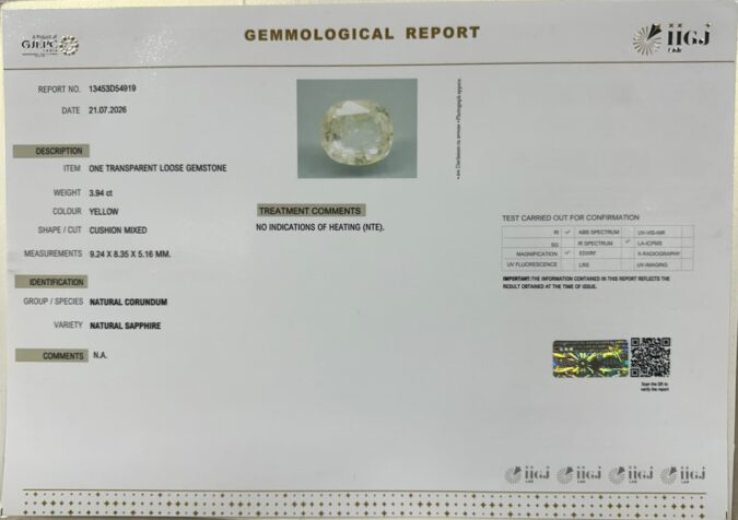 YELLOW SAPPHIRE 3.94 Ct.