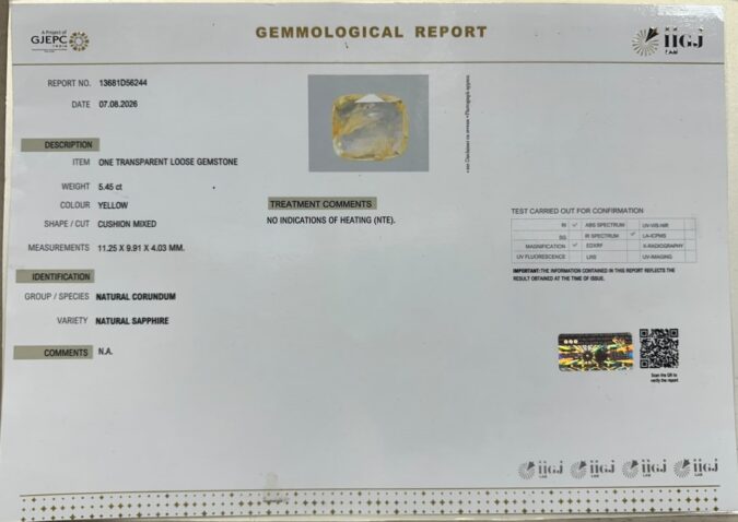 YELLOW SAPPHIRE 5.45 Ct.