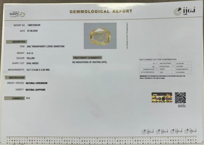 YELLOW SAPPHIRE 4.41 Ct.