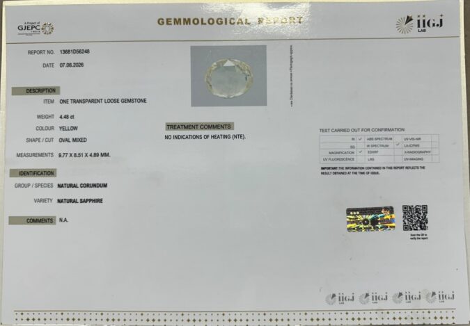 YELLOW SAPPHIRE 4.48 Ct.
