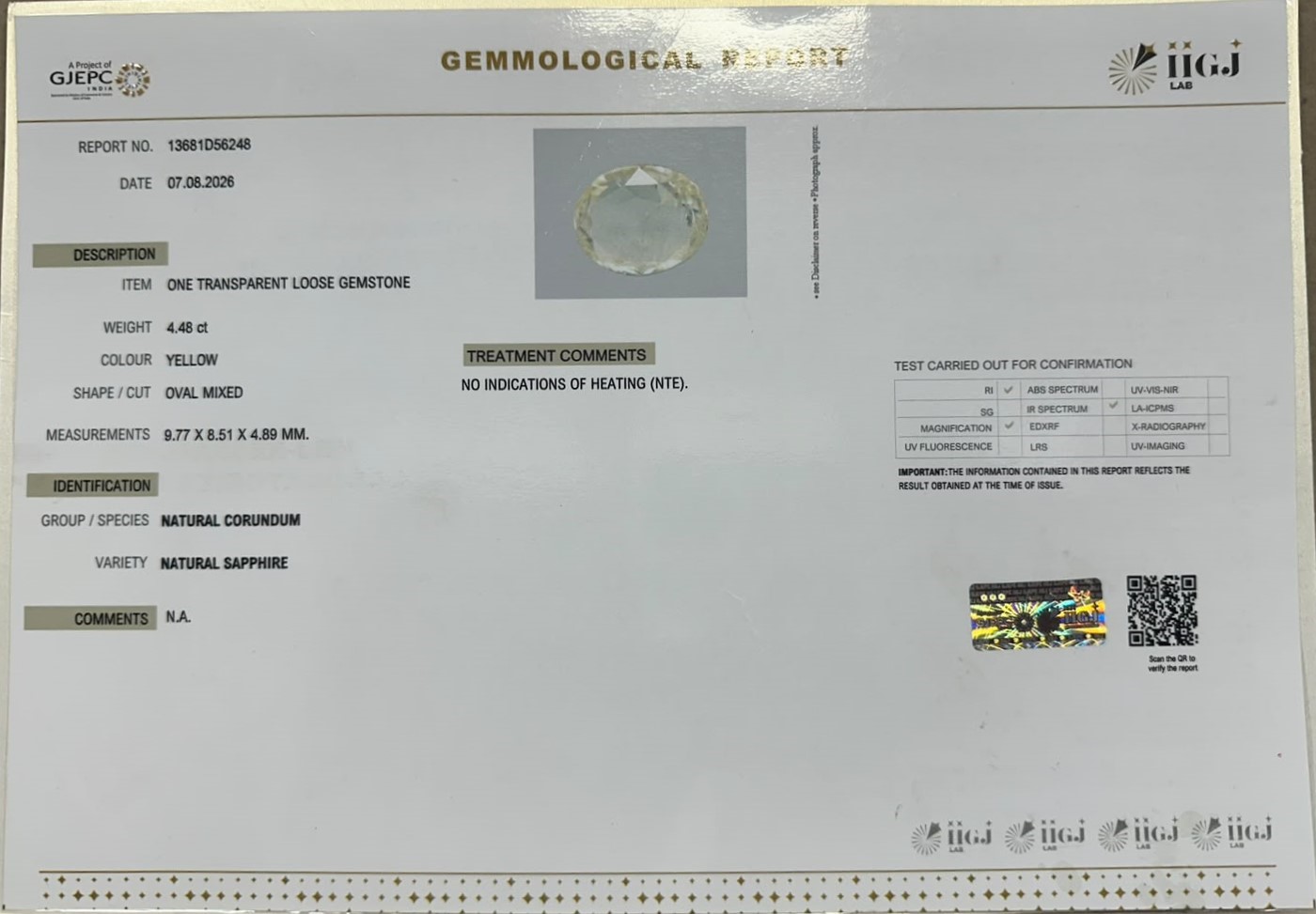 YELLOW SAPPHIRE 4.48 Ct.