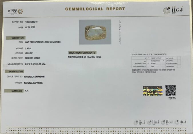 YELLOW SAPPHIRE 3.92 Ct. YELLOW SAPPHIRE 3.92 Ct.