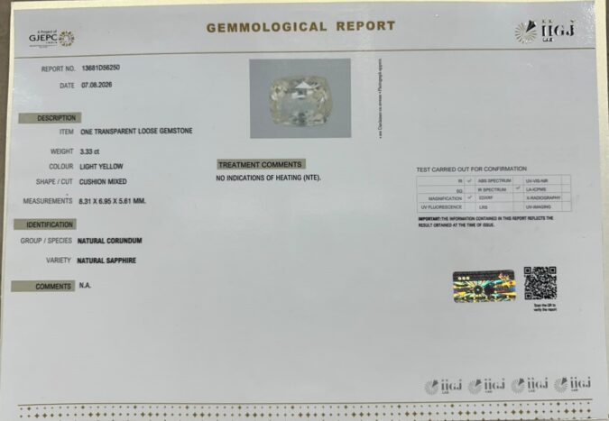 YELLOW SAPPHIRE 3.33 Ct.