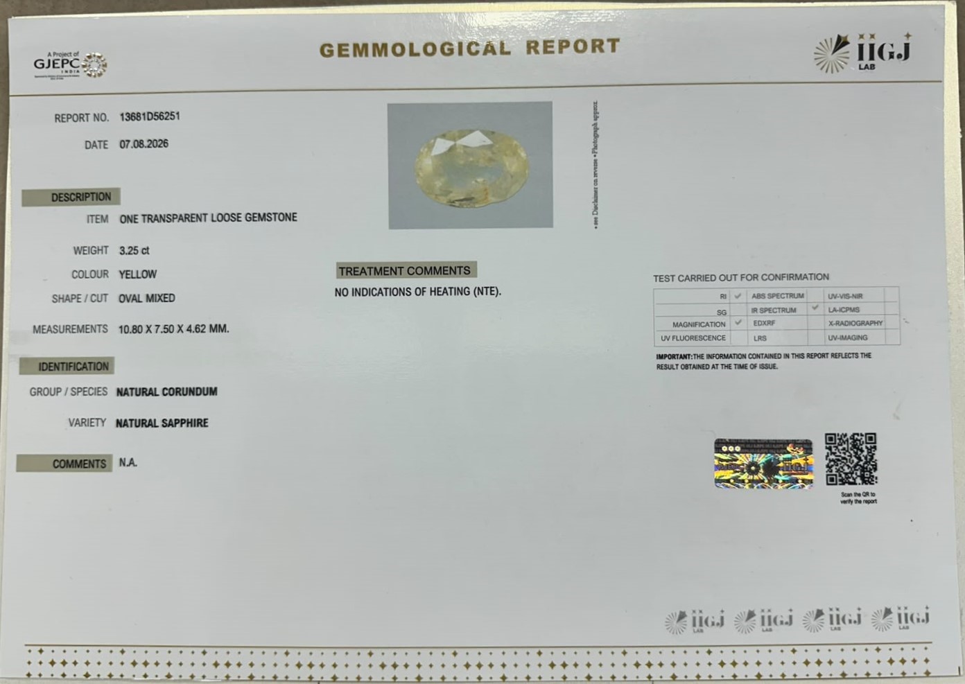 YELLOW SAPPHIRE 3.25 Ct.