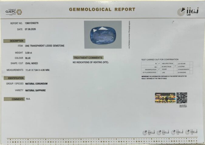 BLUE SAPPHIRE 3.59 Ct.