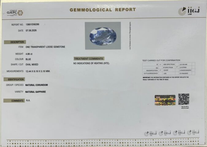 BLUE SAPPHIRE 4.86 Ct.