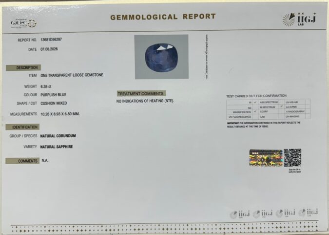 NATURAL SAPPHIRE 6.38 Ct.
