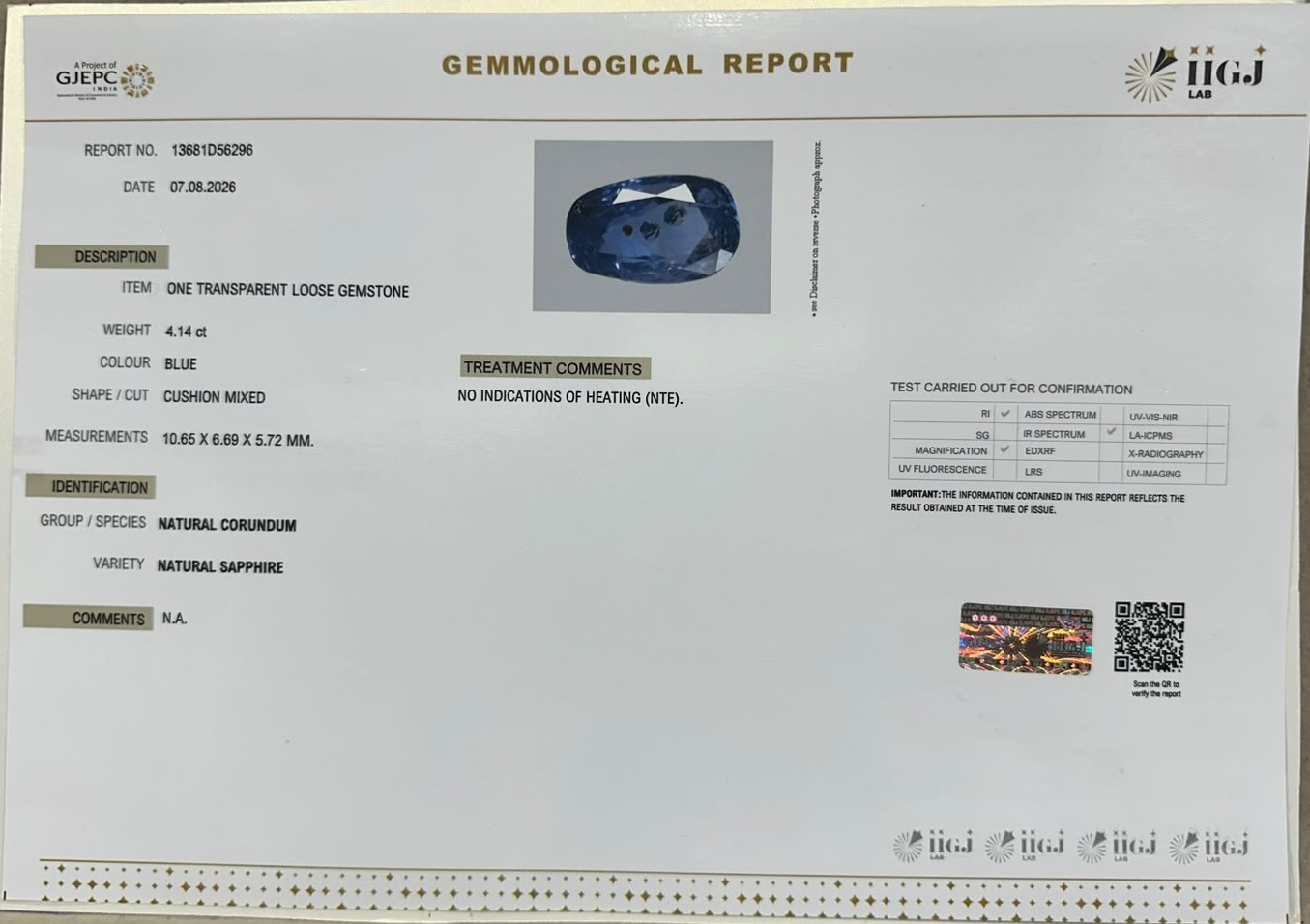 BLUE SAPPHIRE 4.14 Ct.