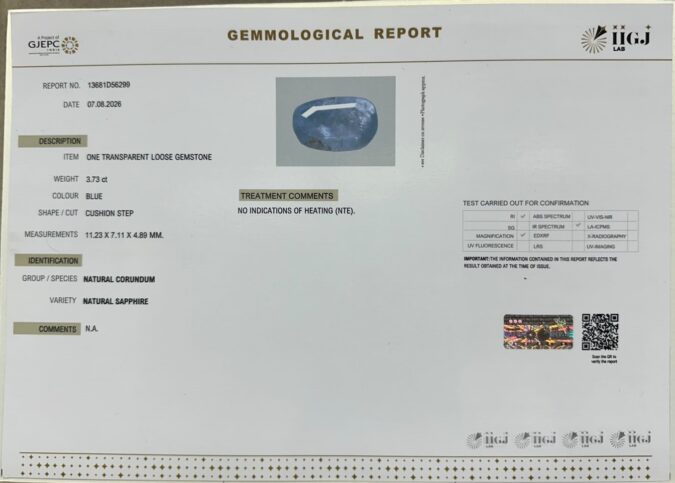 BLUE SAPPHIRE 3.73 Ct. BLUE SAPPHIRE 3.73 Ct.