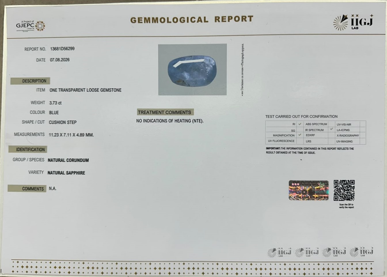 BLUE SAPPHIRE 3.73 Ct. BLUE SAPPHIRE 3.73 Ct.