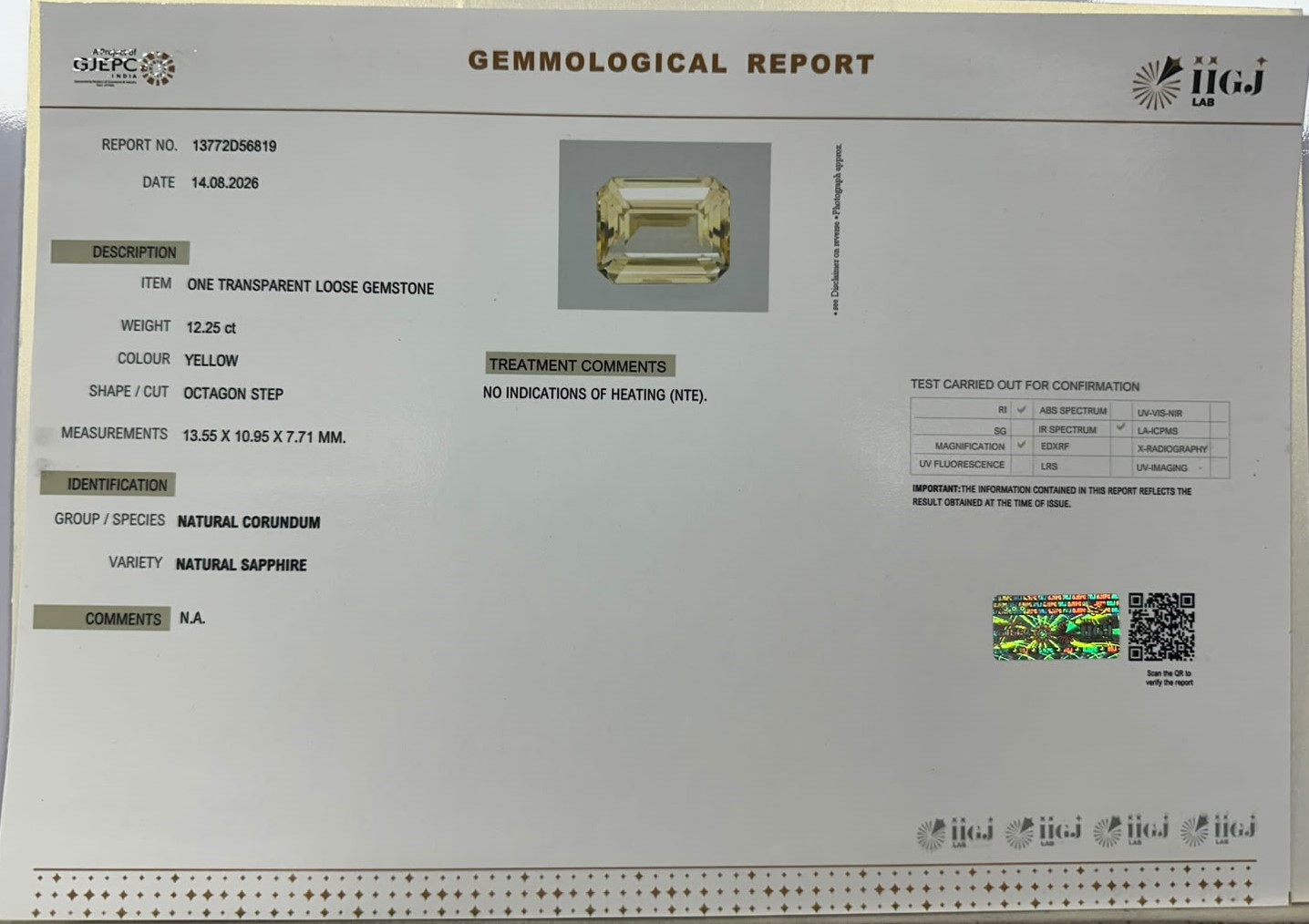 YELLOW SAPPHIRE 12.25 Ct.