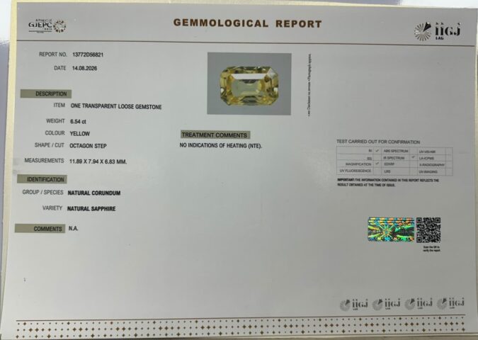 YELLOW SAPPHIRE 6.54 Ct. YELLOW SAPPHIRE 6.54 Ct.