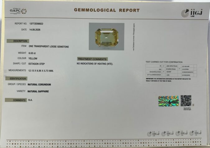 YELLOW SAPPHIRE 6.53 Ct. YELLOW SAPPHIRE 6.53 Ct.