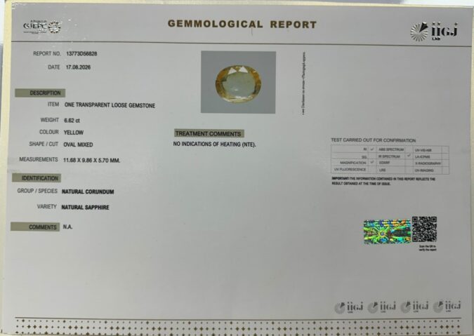 YELLOW SAPPHIRE 6.62 Ct. YELLOW SAPPHIRE 6.62 Ct.