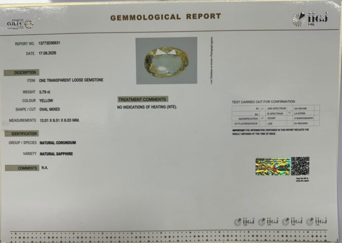 YELLOW SAPPHIRE 5.79 Ct. YELLOW SAPPHIRE 5.79 Ct.