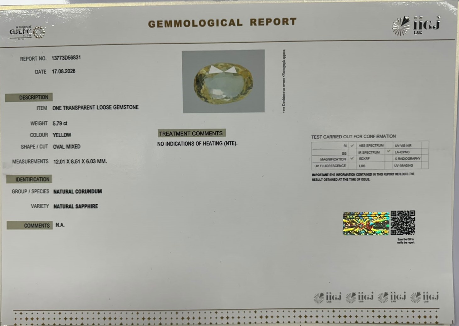 YELLOW SAPPHIRE 5.79 Ct. YELLOW SAPPHIRE 5.79 Ct.