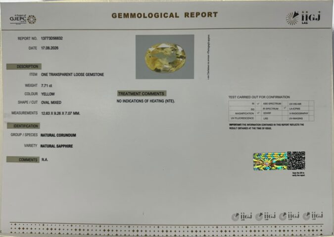 YELLOW SAPPHIRE 7.71 Ct. YELLOW SAPPHIRE 7.71 Ct.