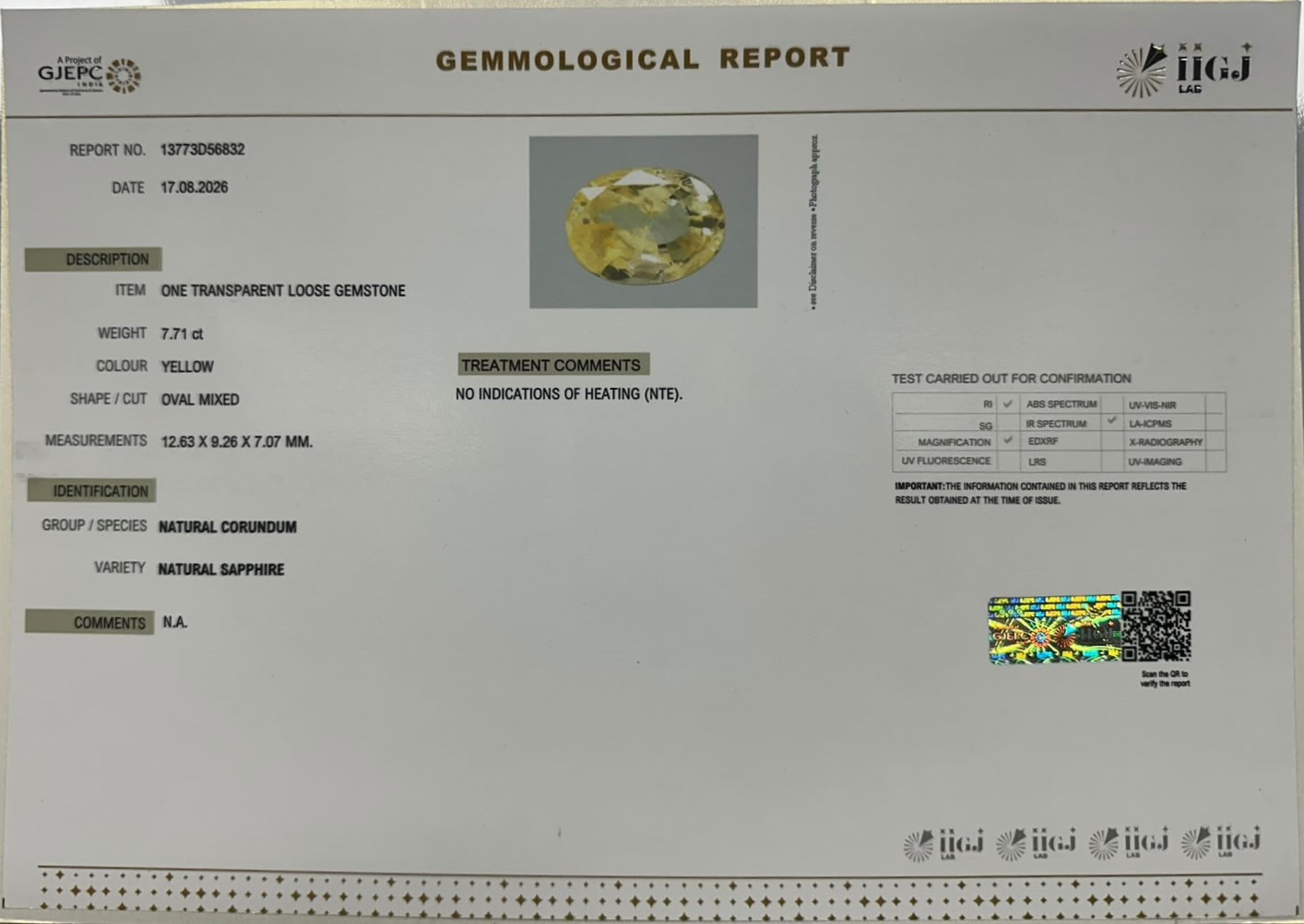 YELLOW SAPPHIRE 7.71 Ct. YELLOW SAPPHIRE 7.71 Ct.