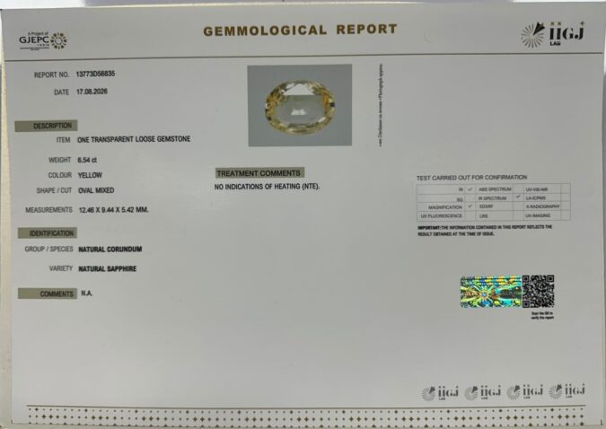 YELLOW SAPPHIRE 6.54 Ct. YELLOW SAPPHIRE 6.54 Ct.