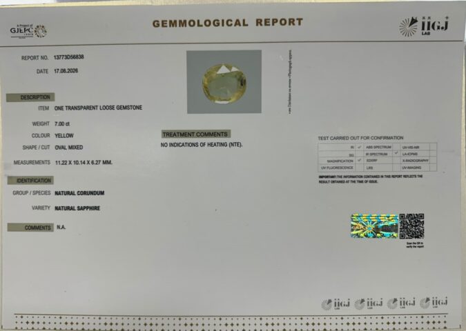 YELLOW SAPPHIRE 7 Ct. YELLOW SAPPHIRE 7 Ct.