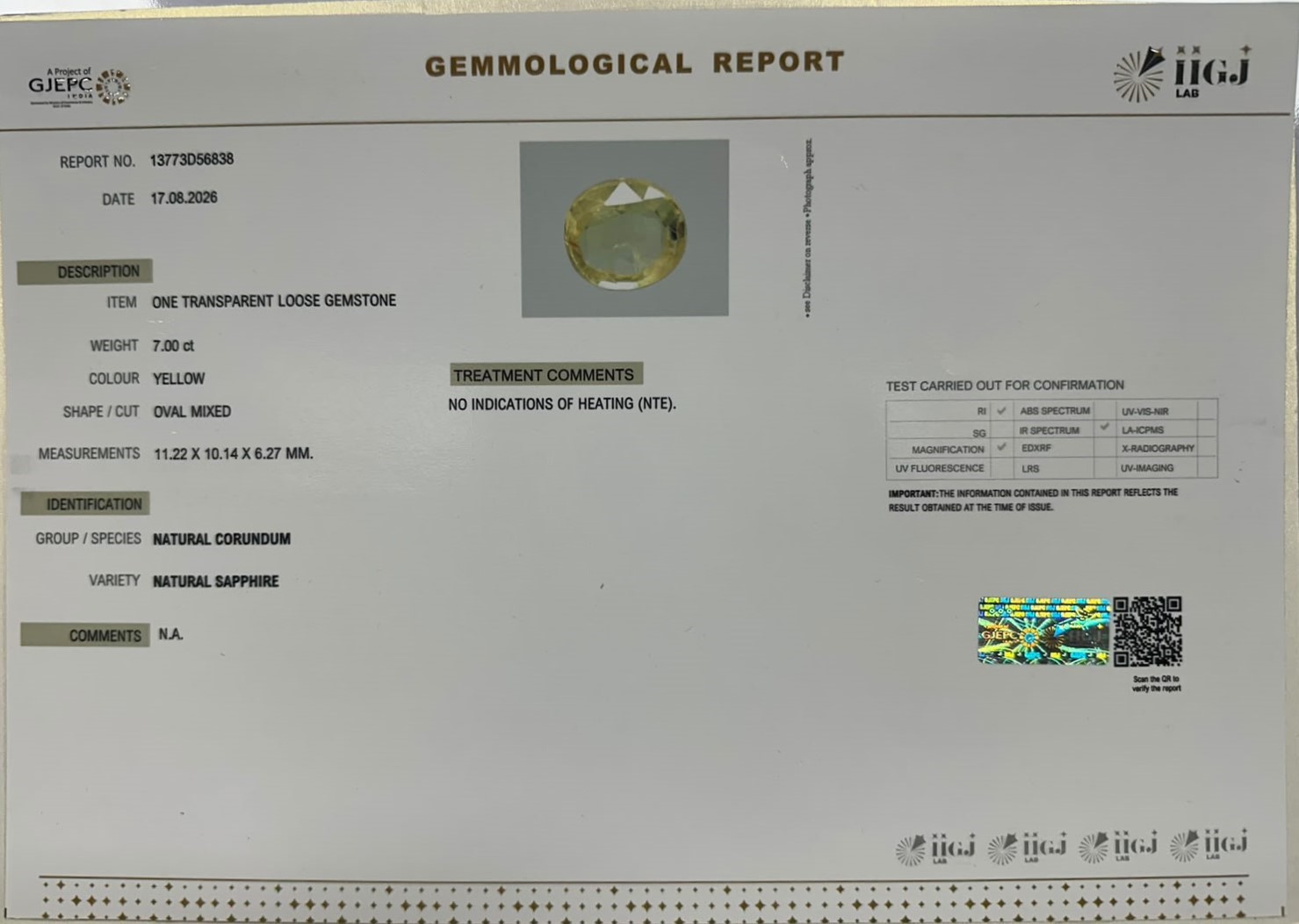 YELLOW SAPPHIRE 7 Ct. YELLOW SAPPHIRE 7 Ct.