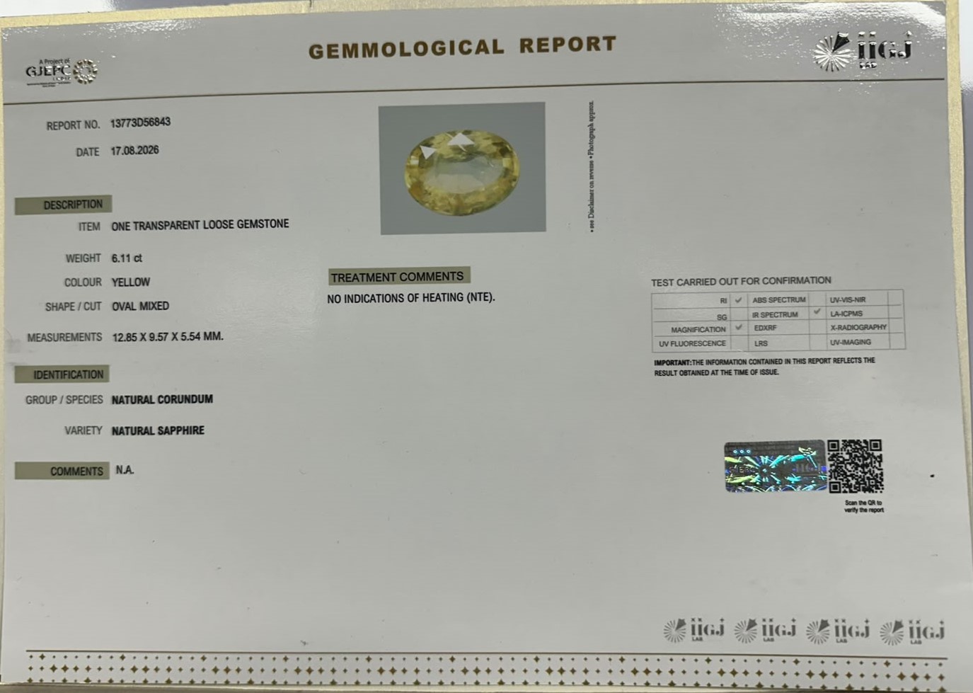YELLOW SAPPHIRE 6.11 Ct. YELLOW SAPPHIRE 6.11 Ct.