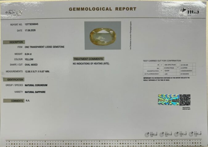 YELLOW SAPPHIRE 8.04 Ct. YELLOW SAPPHIRE 8.04 Ct.