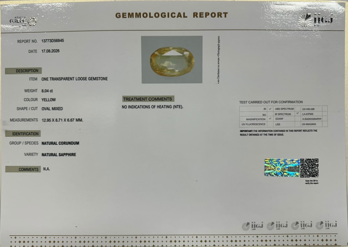 YELLOW SAPPHIRE 8.04 Ct. YELLOW SAPPHIRE 8.04 Ct.