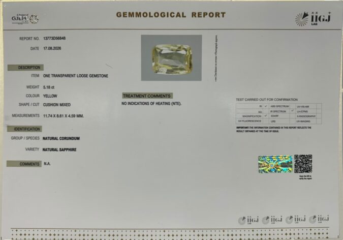 YELLOW SAPPHIRE 5.18 Ct. YELLOW SAPPHIRE 5.18 Ct.