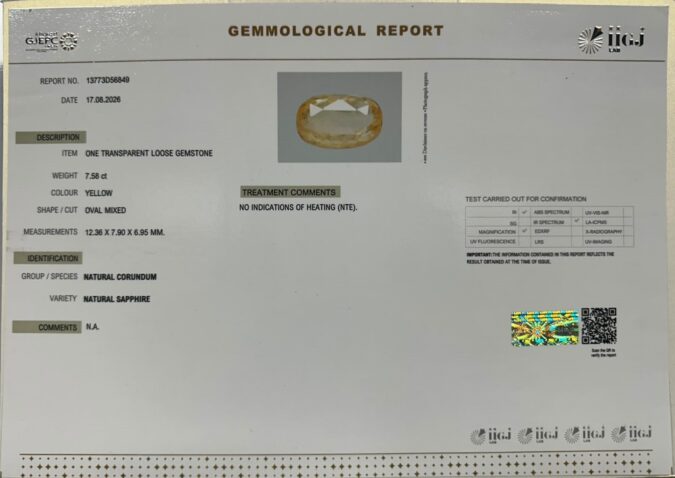 YELLOW SAPPHIRE 7.58 Ct. YELLOW SAPPHIRE 7.58 Ct.