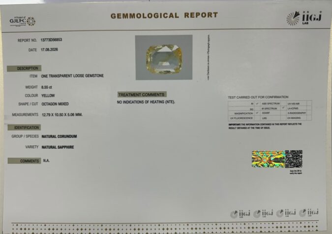 YELLOW SAPPHIRE 8.55 Ct. YELLOW SAPPHIRE 8.55 Ct.
