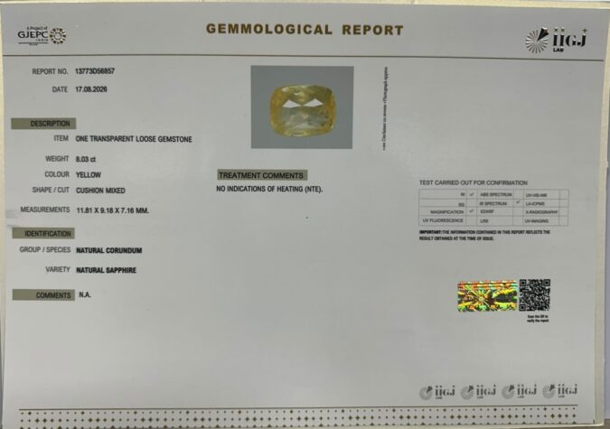 YELLOW SAPPHIRE 8.03 Ct. YELLOW SAPPHIRE 8.03 Ct.