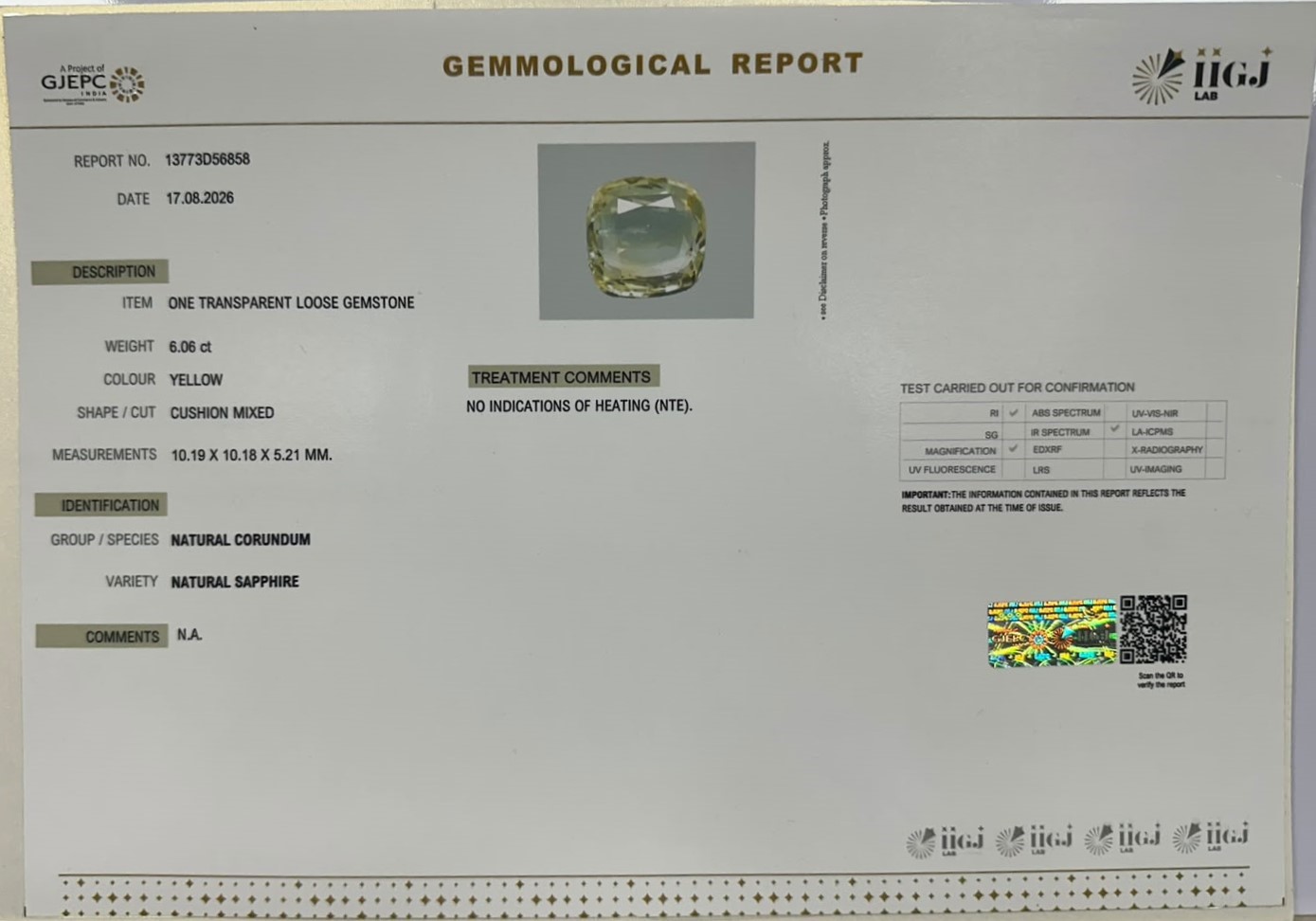 YELLOW SAPPHIRE 6.06 Ct. YELLOW SAPPHIRE 6.06 Ct.
