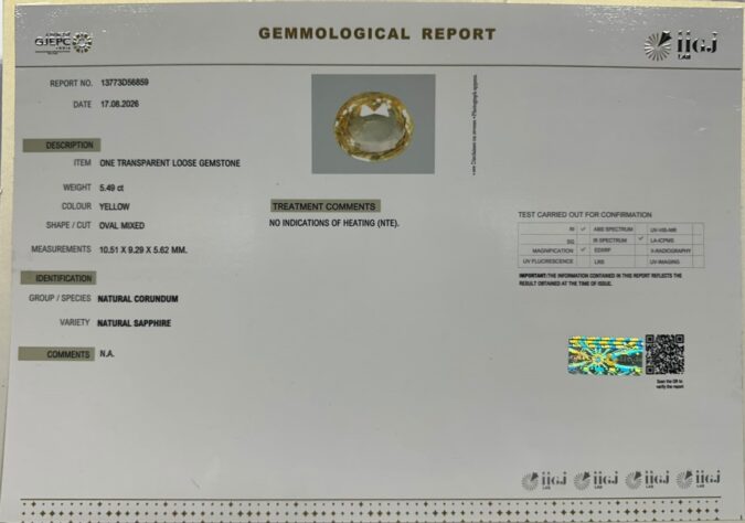 YELLOW SAPPHIRE 5.49 Ct. YELLOW SAPPHIRE 5.49 Ct.